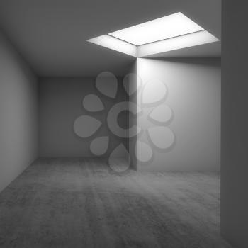 Abstract contemporary architectural background, empty white room interior. Concrete floor, walls and ceiling light window. Square 3d illustration
