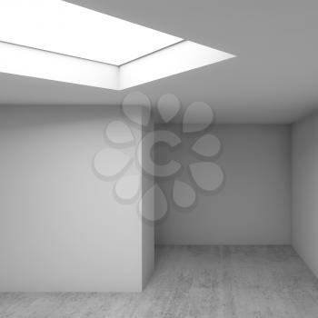 Abstract contemporary architectural background, empty white room interior. Concrete floor, walls and ceiling light window. Square 3d render illustration