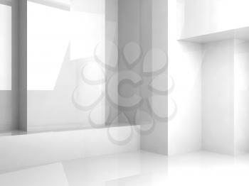 Empty abstract white interior background, room with glossy walls, 3d render illustration