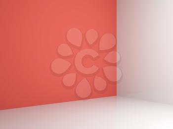 Empty abstract interior background, white room with red wall, 3d render illustration