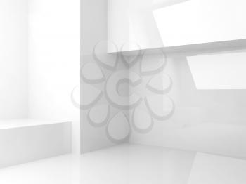 Empty abstract white interior background, room with shiny walls, 3d render illustration