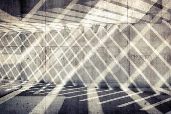 Abstract interior background, intersected pattern of light beams and shadows, illustration with double exposure effect, 3d render 