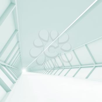 Abstract empty corridor, blue toned white high-tech interior background, 3d illustration