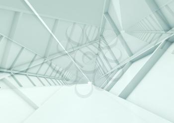 Abstract blue toned high-tech interior background, 3d render illustration