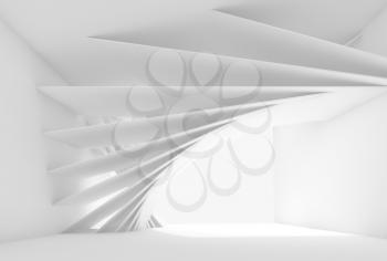 Abstract white empty interior with geometric installation. 3d illustration
