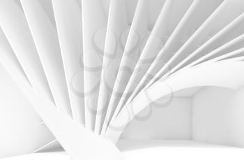 Abstract white empty interior background with geometric installation. 3d illustration