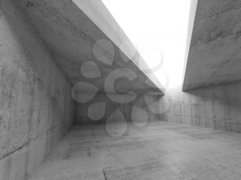 Abstract minimalism architecture background, empty concrete room interior with white asymmetric ceiling opening. 3d illustration