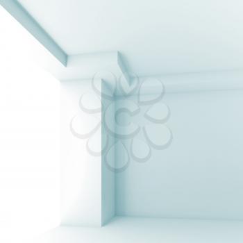 Square white empty interior fragment with corner column structure. 3d render illustration