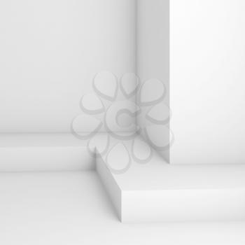Square white interior fragment with corner structure. 3d render illustration