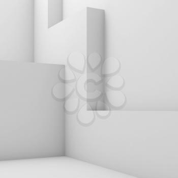 Square white empty interior fragment with wall geometric decor structure. 3d render illustration