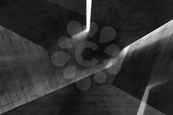 Abstract dark background with double exposure effect on concrete walls. 3d illustration