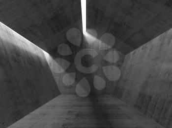 Pentagon concrete interior with ceiling light lines. 3d render illustration