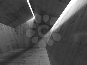 Empty minimal concrete interior with ceiling light lines. 3d illustration