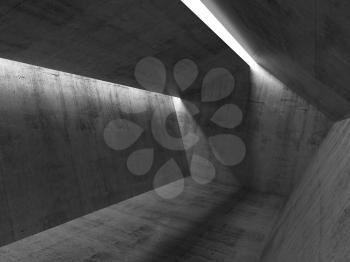 Empty dark concrete interior with ceiling light lines. 3d render illustration