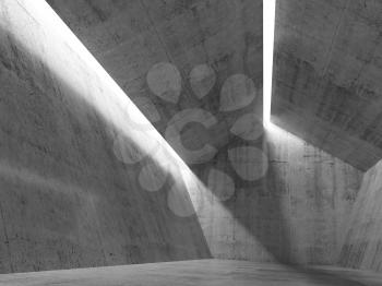 Empty minimal concrete interior with ceiling light lines. 3d render illustration