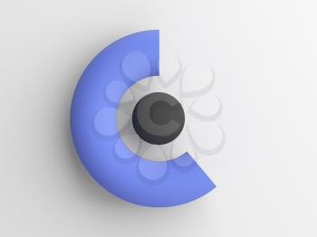 Ball and tor sector in shape of C letter. Abstract objects over gray background, 3d render illustration