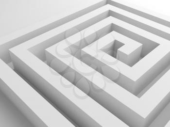 Abstract white square spiral maze perspective, 3d render illustration