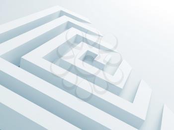 Abstract white square spiral maze perspective, Blue toned 3d render illustration
