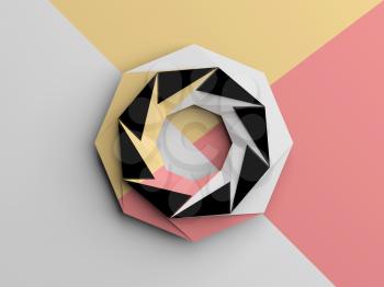 Abstract low poly object with pink and yellow parts, 3d render illustration