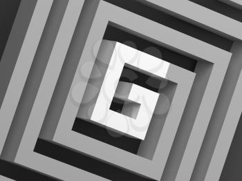 Abstract gray square spiral with white section in shape of G letter, 3d render illustration