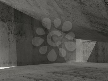 Abstract dark concrete interior, contemporary minimal architecture background, 3d render illustration