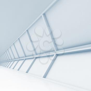 Abstract empty corridor, blue toned high-tech interior background, square 3d render illustration