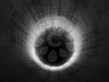 Round concrete tunnel perspective. Abstract digital background, 3d render illustration