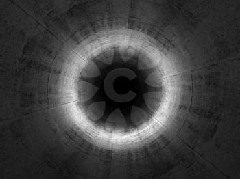 Round concrete tunnel with light ring. Abstract background, 3d render illustration