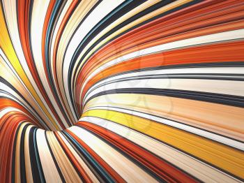 Abstract colorful digital graphic background, empty bent tunnel perspective, 3d render illustration