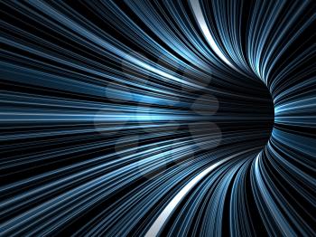 Abstract digital background, black tunnel with pattern of glowing blue lines, 3d render illustration