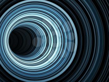 Abstract digital background, dark tunnel of glowing blue rings, 3d render illustration