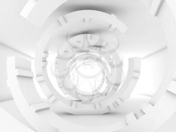 Abstract white tunnel interior, futuristic digital background, 3d render illustration
