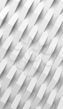Abstract white digital background, diagonal geometric relief pattern, corners over wall. Vertical 3d render illustration
