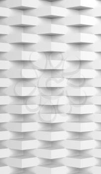 Abstract white digital background, geometric relief pattern, corners over wall. Vertical 3d render