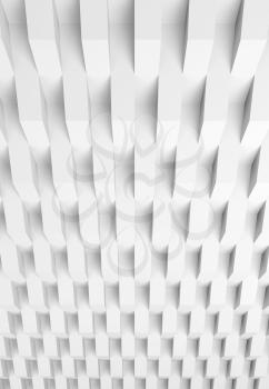 Abstract white digital background, geometric relief pattern, corners over wall. Vertical 3d illustration