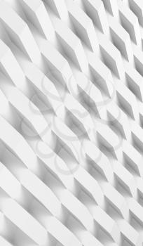 Abstract white digital background, geometric relief pattern, corners on wall. Vertical 3d render illustration