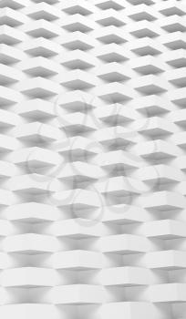 Abstract white background, geometric relief pattern, corners over wall. Vertical 3d render