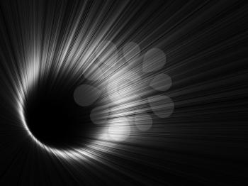 Black tunnel with pattern of glowing lines. Abstract digital background. 3d render illustration