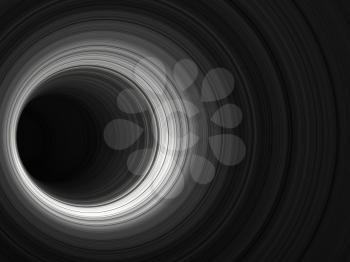 Abstract black digital background with tunnel of glowing rings, 3d render illustration