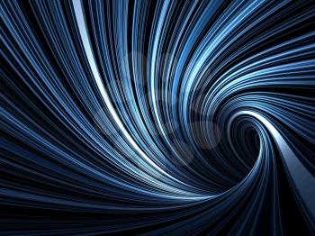 Abstract digital background, dark blue spiral tunnel with pattern of glowing lines, 3d render illustration