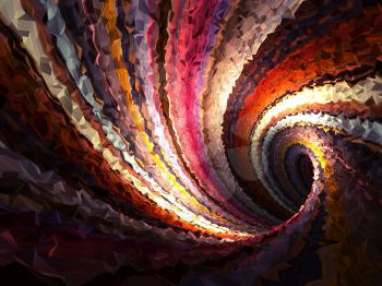 Abstract colorful spiral background, empty twisted triangulated tunnel, 3d render illustration