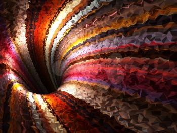 Abstract colorful digital background, empty bent triangulated tunnel, 3d render illustration