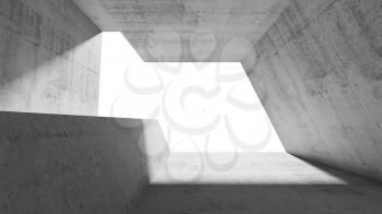 Empty abstract concrete interior with white window opening. Modern minimalistic architecture background, 3d render illustration