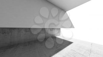 Empty concrete interior with white walls and blank window opening. Modern minimalistic architecture background, 3d render illustration
