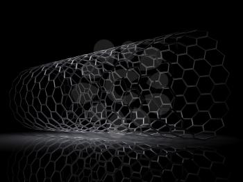 Hexagonal lattice tube on black background. 3d illustration