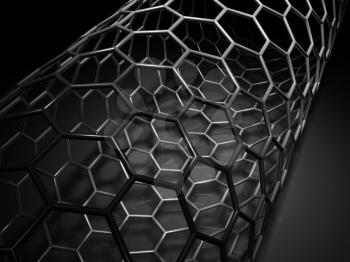 Tube of hexagonal lattice on black background. 3d illustration