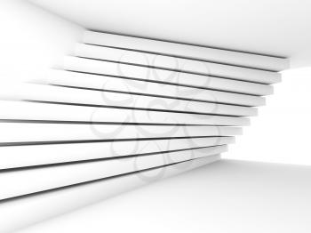 Abstract empty white interior background. Room with soft window illumination and pattern of stripe beams on the wall, 3d illustration