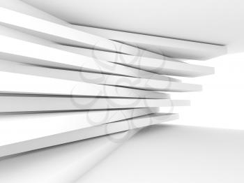 Abstract empty interior background. White room with soft window illumination and pattern of stripe beams on the wall, 3d illustration