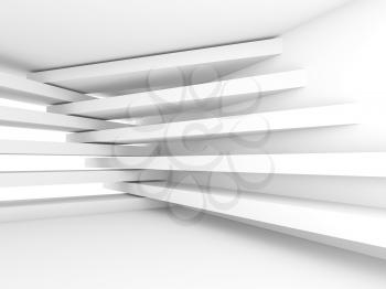 Abstract empty interior background. White room with soft illumination and pattern of intersected stripe beams, 3d illustration
