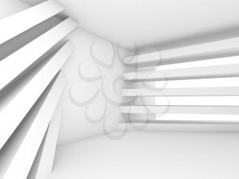 Abstract empty interior background. White room with pattern of stripe beams, 3d illustration